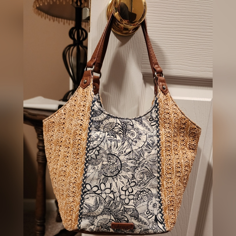 Sakroots Navy Spirit and Straw Small Handbag